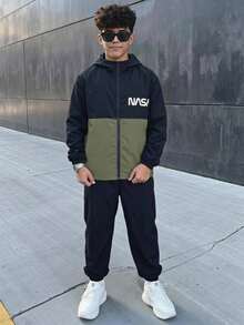 青少年男孩秋季外套套裝 - 軍綠色 - 查看 3