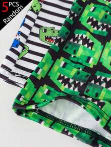 Random 5pcs/Set Boys Comfortable Square Pixel Dinosaur Multi-Color Minimalist Series Print Boxer Briefs, Fashionable Cartoon Print Underwear For Boys - Multicolor - View 4