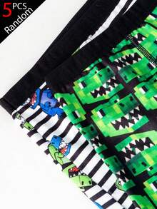 Random 5pcs/Set Boys Comfortable Square Pixel Dinosaur Multi-Color Minimalist Series Print Boxer Briefs, Fashionable Cartoon Print Underwear For Boys - Multicolor - View 3