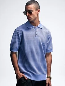 NobleFwd Men's Casual Minimalist Short Sleeve Knit Sweater Polos For Men Spring And Summer  Knitted Top Easter - Blue - View 1