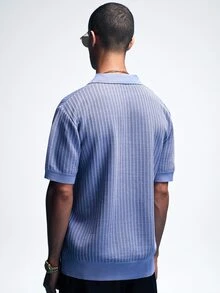 NobleFwd Men's Casual Minimalist Short Sleeve Knit Sweater Polos For Men Spring And Summer  Knitted Top Easter - Blue - View 2