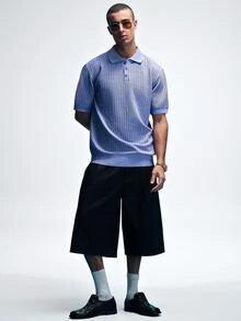 NobleFwd Men's Casual Minimalist Short Sleeve Knit Sweater Polos For Men Spring And Summer  Knitted Top Easter - Blue - View 3