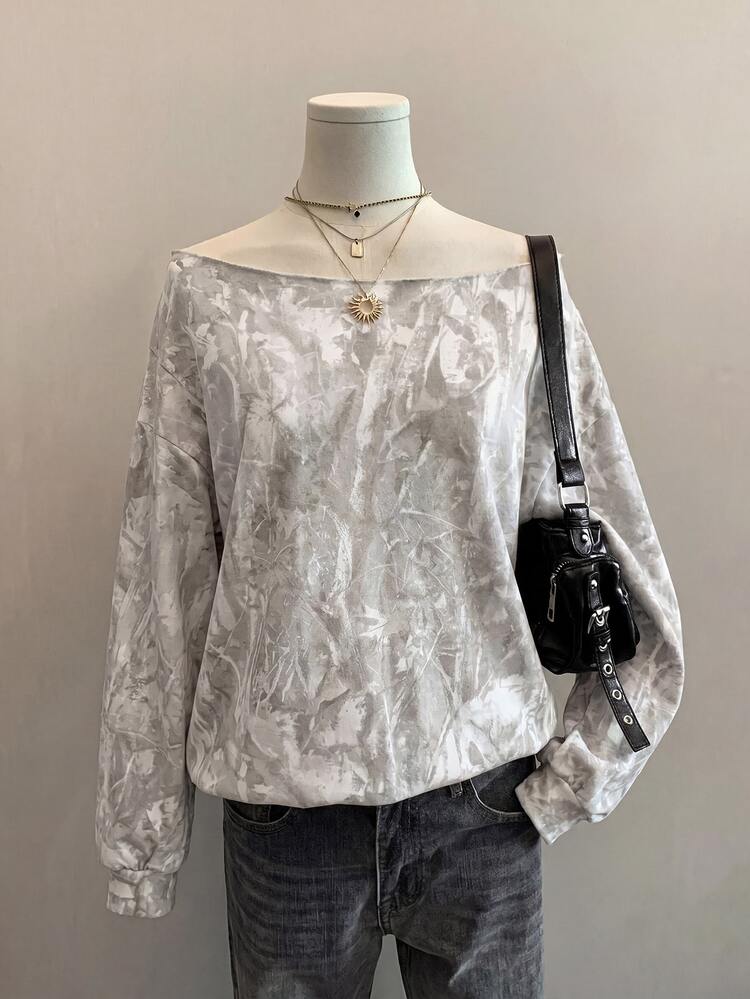 Attitoon Women's Casual Vintage Off-Shoulder Loose Sweatshirt, Women's Autumn/Winter, Branch Print, Summer, Basic, Street Style, Streetwear, Suitable For Daily Commute, Dating, Gathering, Christmas, New Year, Thanksgiving, Party, Wedding, Beach, Graduation Ceremony, Elegant - Multicolor - View 3