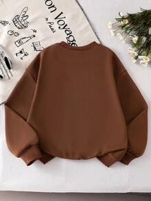SHEIN Sparklyn 两件套女童韩版活力棕色卫衣（带蝴蝶结）+修身长裤，春秋季休闲长袖套装 - 棕色 - 查看 7