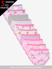 SHEIN [عبوة عشوائية من 5 قطع] سراويل داخلية للبنات، وردي-بنفسجي بطبعات فيونكة لطيفة وحورية البحر، هدية حلوة للعودة إلى المدرسة للبنات الصغيرات في فصل الخريف - متعدد الألوان - مشاهدة 3