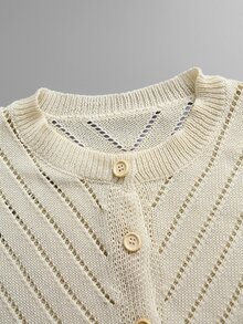 Velvienne Cardigan Wanita Tanpa Lengan Leher Bulat dengan Lubang-lubang Serbaguna untuk Sehari-hari - Aprikot - View 6