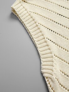 Velvienne Cardigan Wanita Tanpa Lengan Leher Bulat dengan Lubang-lubang Serbaguna untuk Sehari-hari - Aprikot - View 4
