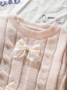 Young Girl Bowknot Decor Round Neck Casual Daily Knit Dress Autumn Fall - Yellow - View 3