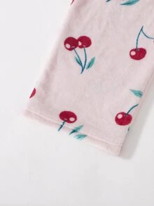 青少年女孩秋冬加厚抓絨睡衣套裝，甜美可愛櫻桃刺繡圓領長袖上衣，抓絨內裡加厚，正式舞會粉色 - 彩色 - 查看 7