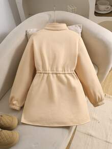 SHEIN Jaket Fleece dengan Tali Serut di Pinggang dan Resleting untuk Anak Perempuan Remaja - Khaki - View 2