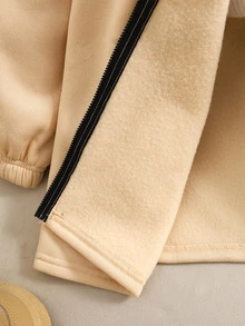SHEIN Jaket Fleece dengan Tali Serut di Pinggang dan Resleting untuk Anak Perempuan Remaja - Khaki - View 9