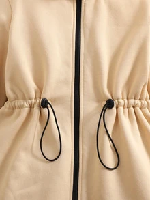 SHEIN Jaket Fleece dengan Tali Serut di Pinggang dan Resleting untuk Anak Perempuan Remaja - Khaki - View 4