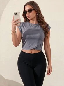 Easithlete Women's Solid Color Crew Neck Daily Fitness Sports T-Shirt - Dark Grey - View 5