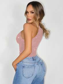 Sirith Women's Summer Fashion Ruched One-Shoulder Bodysuit - Pink - View 6