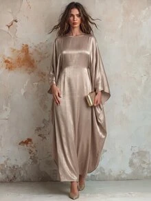 Calvaya 女士优雅闪亮长裙，适合生日派对、婚礼宾客服装，秋季 - 香檳色 - 查看 3