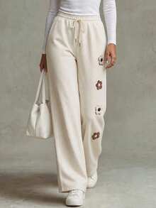 Calvaya Women Knitted Floral Design Casual Long Pants Fall Cloth For Women Vacation - Apricot - View 6