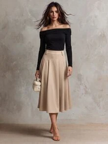 Calvaya Set Atasan Lengan Panjang Off Shoulder dan Rok A-Line Elegan untuk Wanita - MultiWarna - View 1