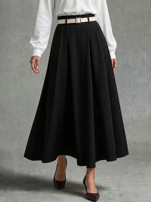 Calvaya Women's Casual & Office Commuter Leather Waist Belt Medium Length Skirt, Summer Design Black Designer - Black - View 6
