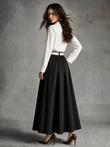 Calvaya Women's Casual & Office Commuter Leather Waist Belt Medium Length Skirt, Summer Design Black Designer - Black - View 2