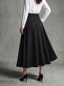 Calvaya Ladies' Solid Color Side Tie Skirt, Suitable For Spring And Summer - Black - View 2