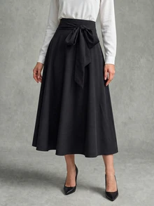 Calvaya Ladies' Solid Color Side Tie Skirt, Suitable For Spring And Summer - Black - View 5