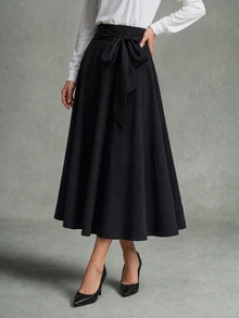 Calvaya Ladies' Solid Color Side Tie Skirt, Suitable For Spring And Summer - Black - View 6
