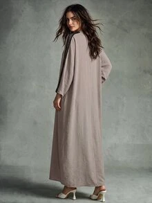 Calvaya Women's Oversized Gold Lace Trim & Patchwork Dress - Coffee - View 2