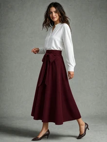 Calvaya Women's Solid Color Waist Bow Decor Elegant Versatile Pencil Skirt, Suitable For Party And Commute - Redwood - View 4