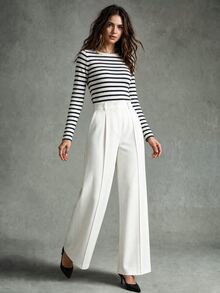 Calvaya Women's White Elegant Straight Leg Ankle Pants For Office Wear Fall Cloth For Women - White - View 6