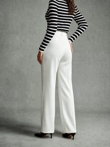 Calvaya Women's White Elegant Straight Leg Ankle Pants For Office Wear Fall Cloth For Women - White - View 2