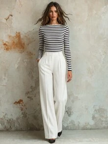 Calvaya Women's White Elegant Straight Leg Ankle Pants For Office Wear Fall Cloth For Women - White - View 3