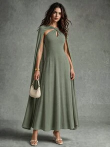 Calvaya Women's Green Lightweight Shawl Dress For Resort Vacation, Spring/Summer - Green - View 4