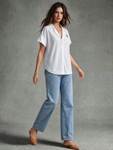 Calvaya Women's Casual Minimalist Collared Batwing Sleeve Shirt, Summer - White - View 4