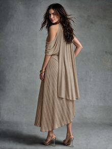 Calvaya Ladies' Spring Summer Elegant Flowy Spaghetti Strap Pleated Dress Women Dresses Birthday - Khaki - View 2