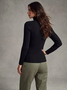 Calvaya European And American Autumn/Winter Fashionable All-Match High Neck Thickened Seamless Fitted Thermal Knit Sweater Knit Pullover Fall - Black - View 2