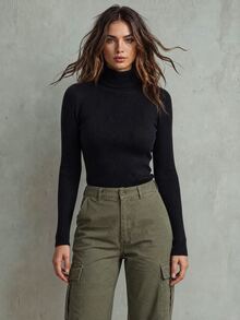 Calvaya European And American Autumn/Winter Fashionable All-Match High Neck Thickened Seamless Fitted Thermal Knit Sweater Knit Pullover Fall - Black - View 4