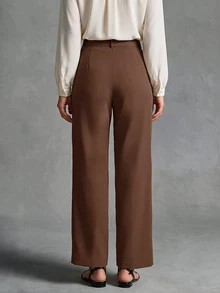 Calvaya Celana Kantor Wanita Putih Elegan Model Lurus, Bahan Pakaian Musim Gugur untuk Wanita - Chocolate Brown - View 2