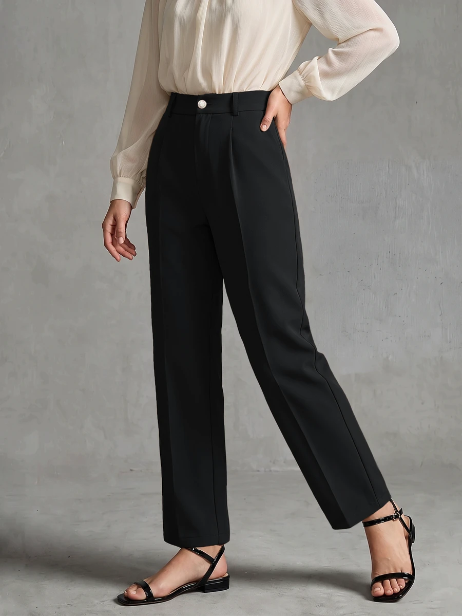 Calvaya Women's White Elegant Office Straight Leg Pants Pants For Women Fall Cloth For Women - Black - View 1
