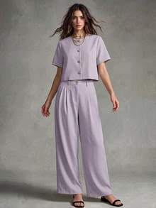 Calvaya Women Two Pieces Outfits For Daily Wear - Grey - View 5