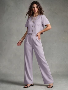Calvaya Women Two Pieces Outfits For Daily Wear - Grey - View 3