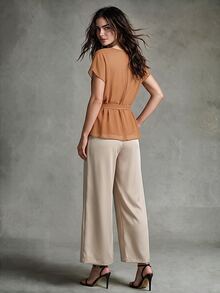 Calvaya Women Two Pieces Outfits For Daily Wear - Orange - View 2