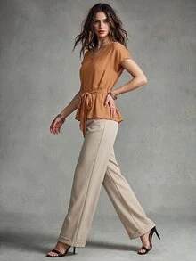 Calvaya Women Two Pieces Outfits For Daily Wear - Orange - View 5