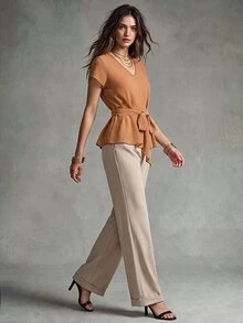 Calvaya Women Two Pieces Outfits For Daily Wear - Orange - View 3