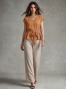 Calvaya Women Two Pieces Outfits For Daily Wear - Orange - View 4