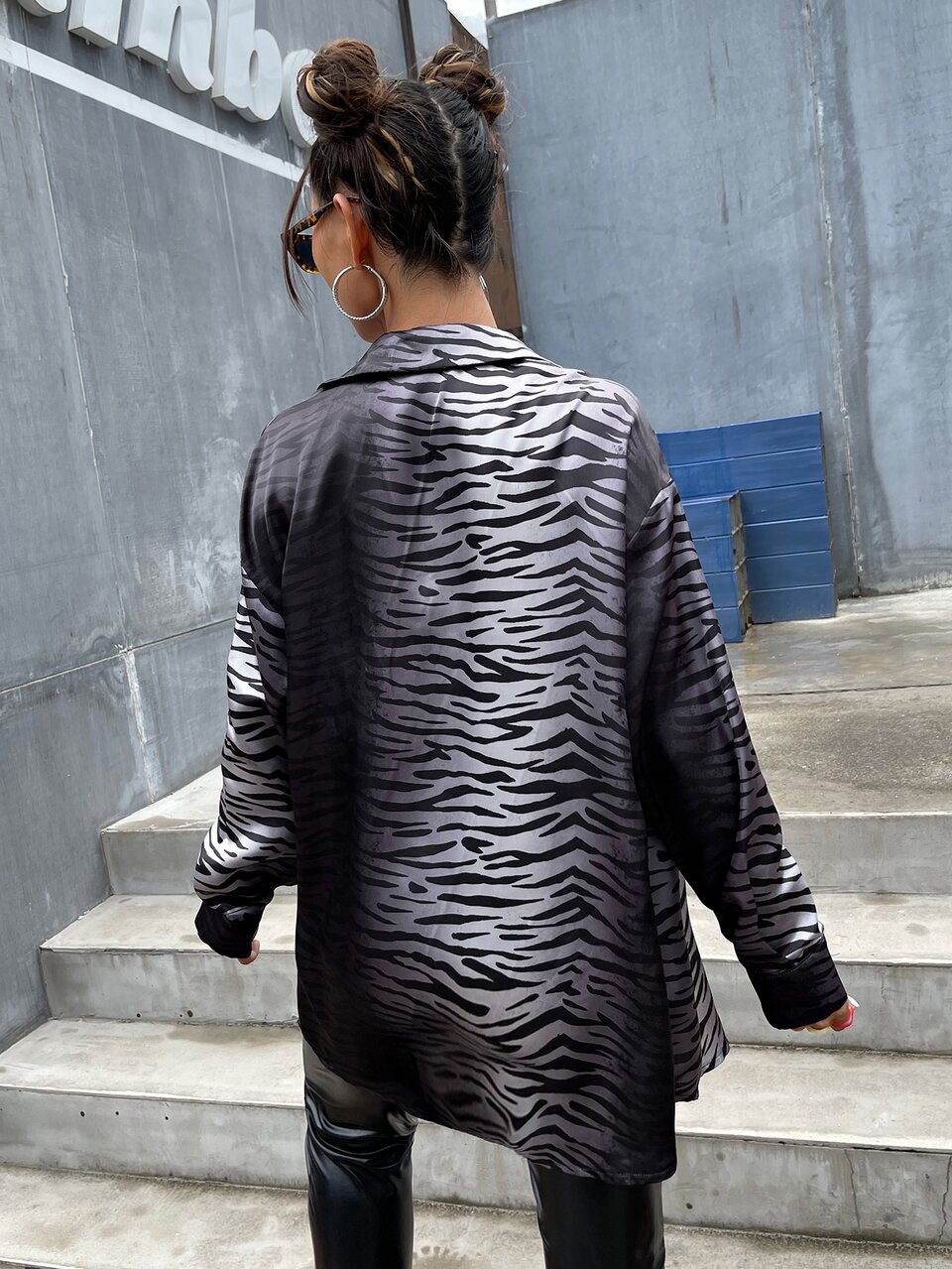 Zebra Striped Drop Shoulder Satin Blouse