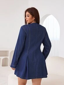 Solflare Plus Size Women's Button Casual Daily Summer Travel Denim Dress - Blue - View 3