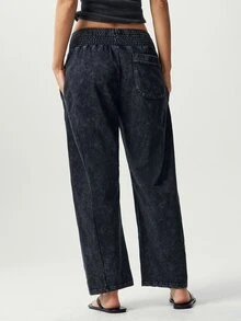 Bohemela Casual Solid Color Knit Loose Washed Women's Long Pants - Black - View 8