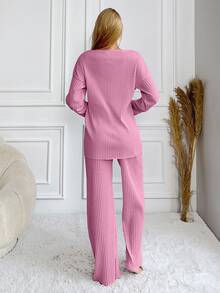 SHEIN Cottnline Letter Graphic Drop Shoulder Lounge Set - Pink - View 2