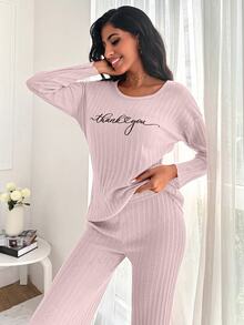 RueChic Ladies' Letter Printed Home Pajama Set - Pink - View 5