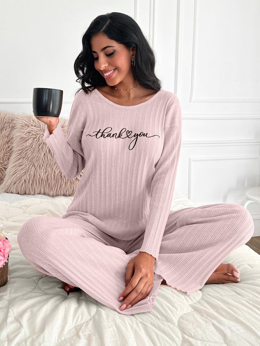RueChic Ladies' Letter Printed Home Pajama Set - Pink - View 1